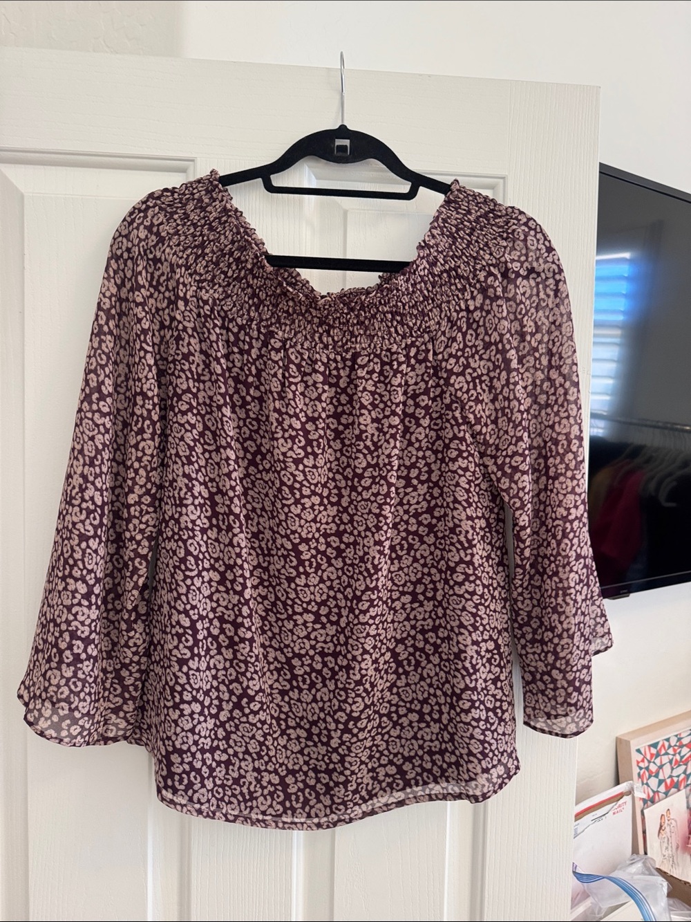 Rebecca Minkoff Mauve Floral Smocked Neck Blouse